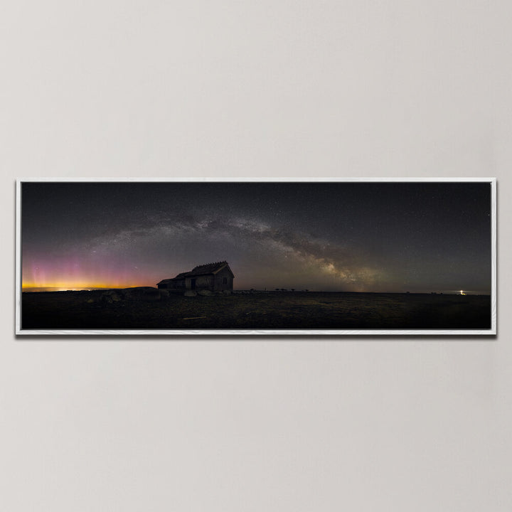 MILKY WAY, AURORA AND A LIGHTHOUSE , PANORAMIC ART