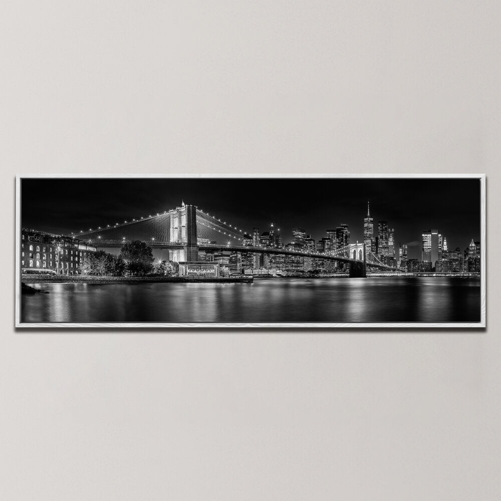 BROOKLYN BRIDGE AGAINST THE NEW YORK CITY SKYLINE AT NIGHT , PANORAMIC ART