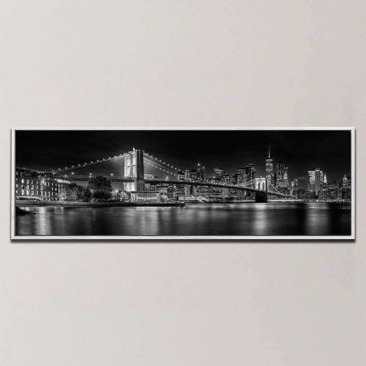 BROOKLYN BRIDGE AGAINST THE NEW YORK CITY SKYLINE AT NIGHT , PANORAMIC ART