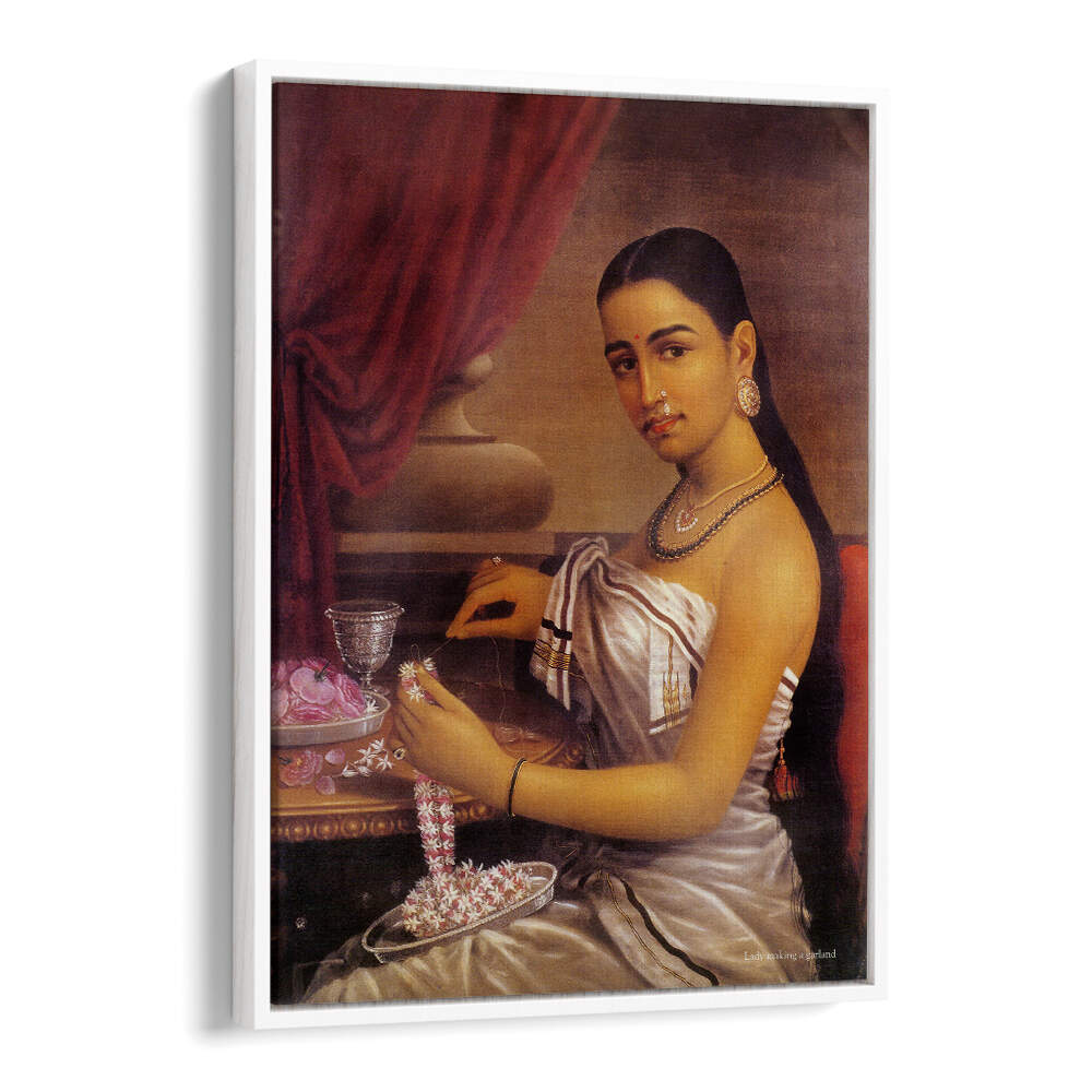 LADY MAKING A GARLAND , INDIAN ART PAINTINGS