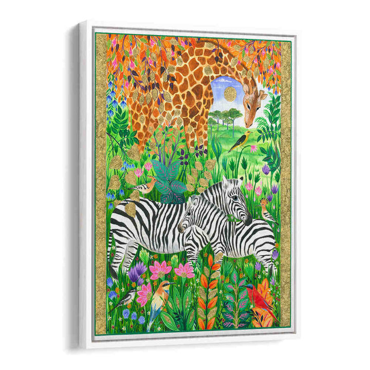 GIRAFFE AND ZEBRAS , ANIMAL PAINTINGS