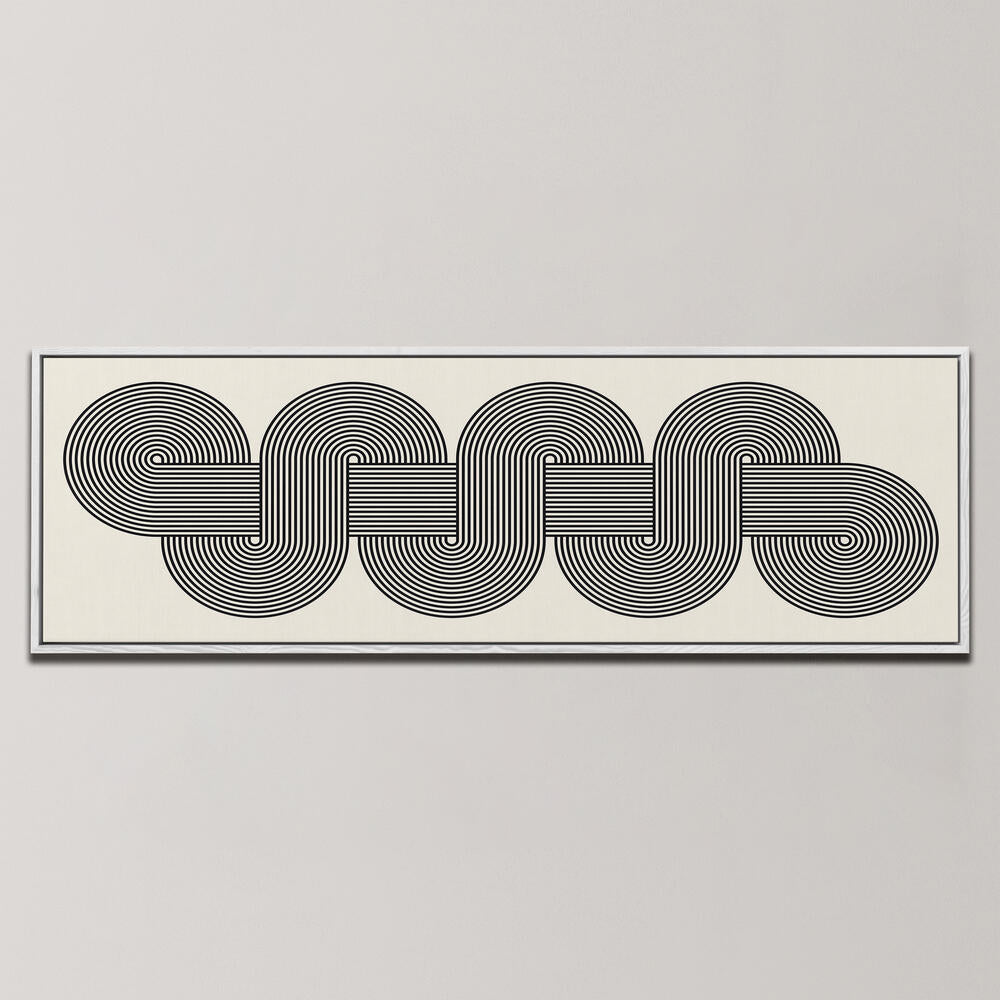 INTERLOCKING LOOPS WITH INTRICATE BLACK LINES , PANORAMIC ART