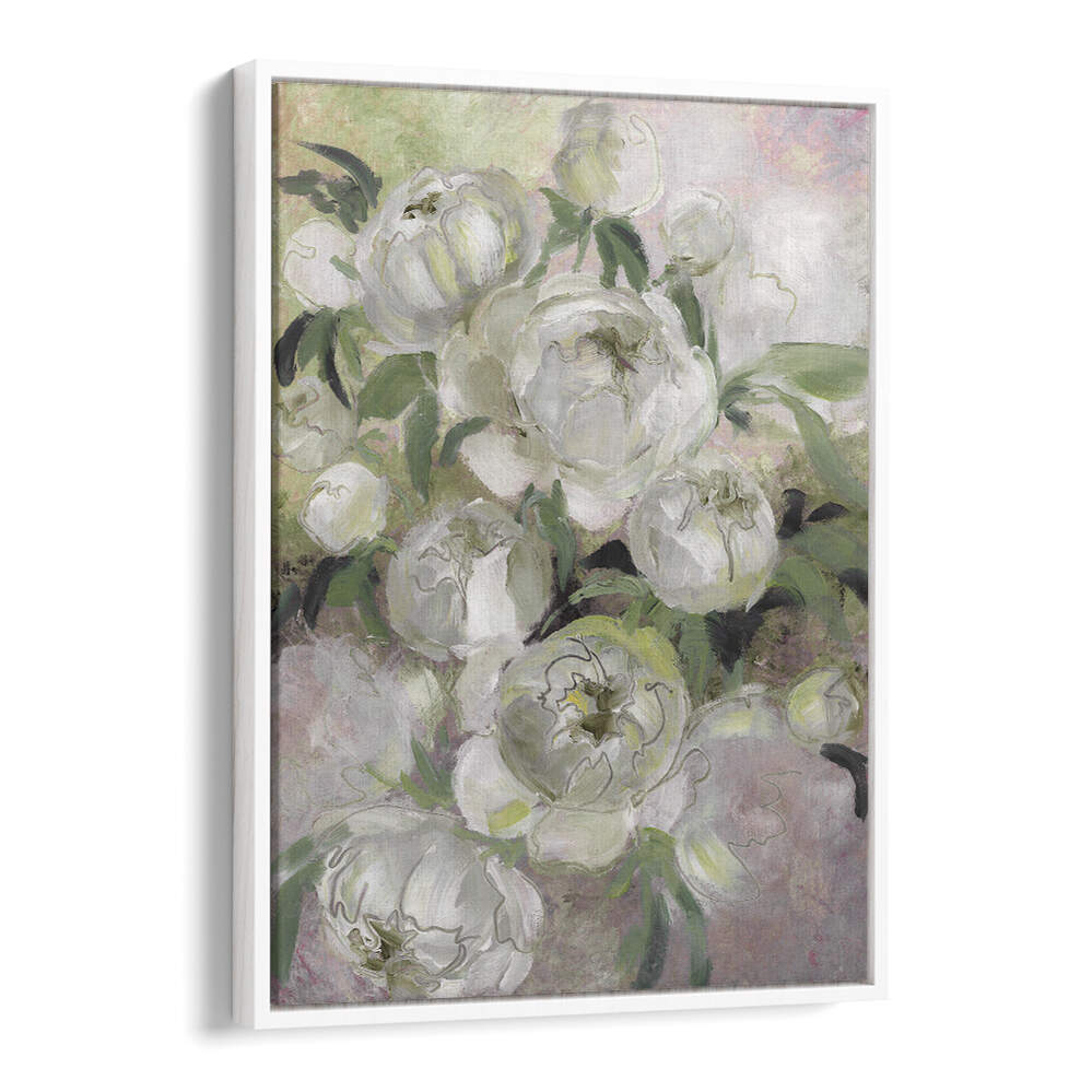 SADY PAINTERLY FLORALS IN GREEN , FLORAL FLOWER PAINTINGS