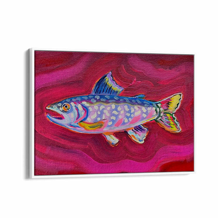 TROUT , KITCHEN POSTERS colorful trout art on textured crimson canvas for coastal kitchen decor