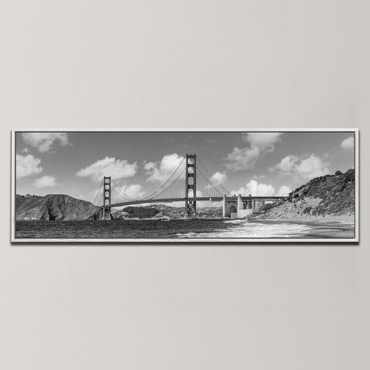 GOLDEN GATE BRIDGE BAKER BEACH MONOCHROME , PANORAMIC ART