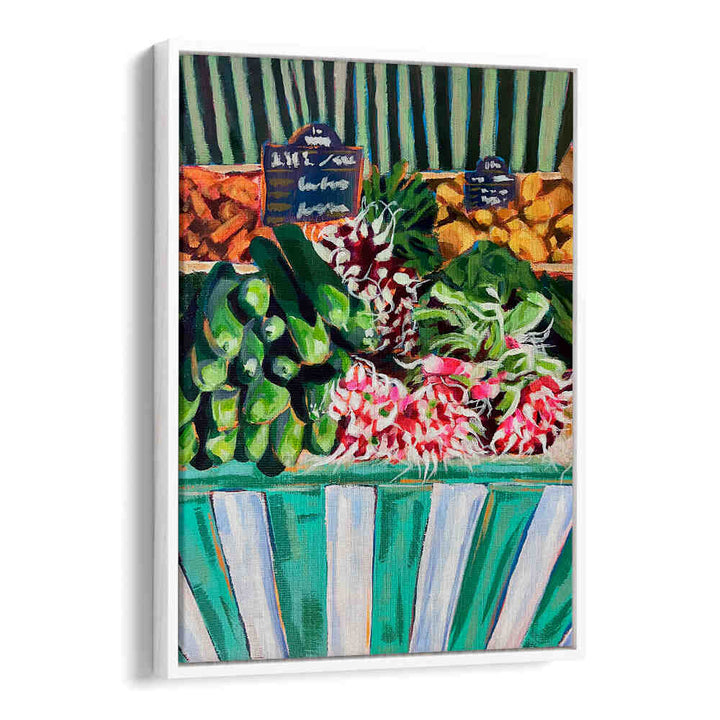 RAVISHING RADISHES , KITCHEN POSTERS market-style radish art with greens and teal striped stall for farmhouse kitchens