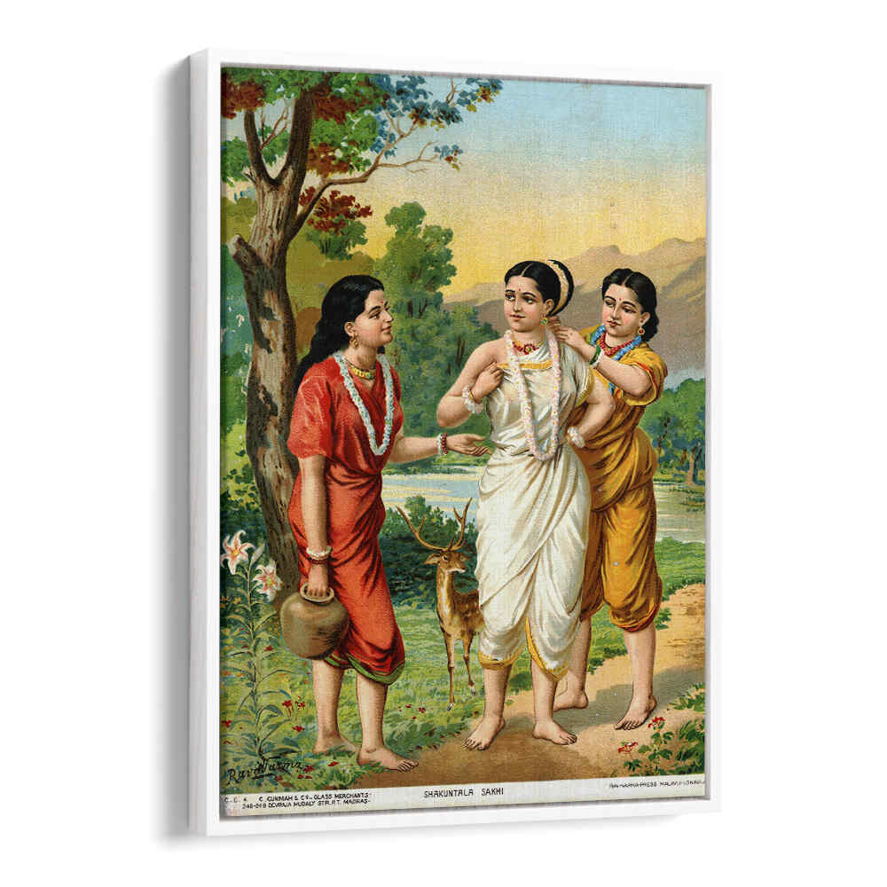 SHAKUNTALA AND SAKHIS , INDIAN ART PAINTINGS