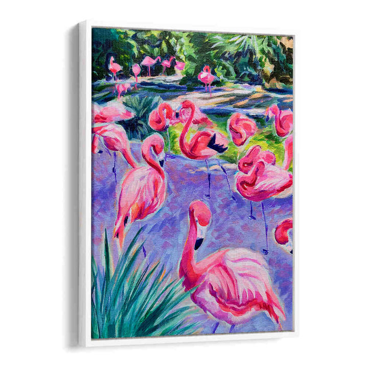 FLAMBOYANCE , ANIMAL PAINTINGS flamingo acrylic canvas with vivid pinks, textured brushwork bringing raw wildlife energy