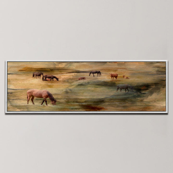HORSES GRAZING , PANORAMIC ART