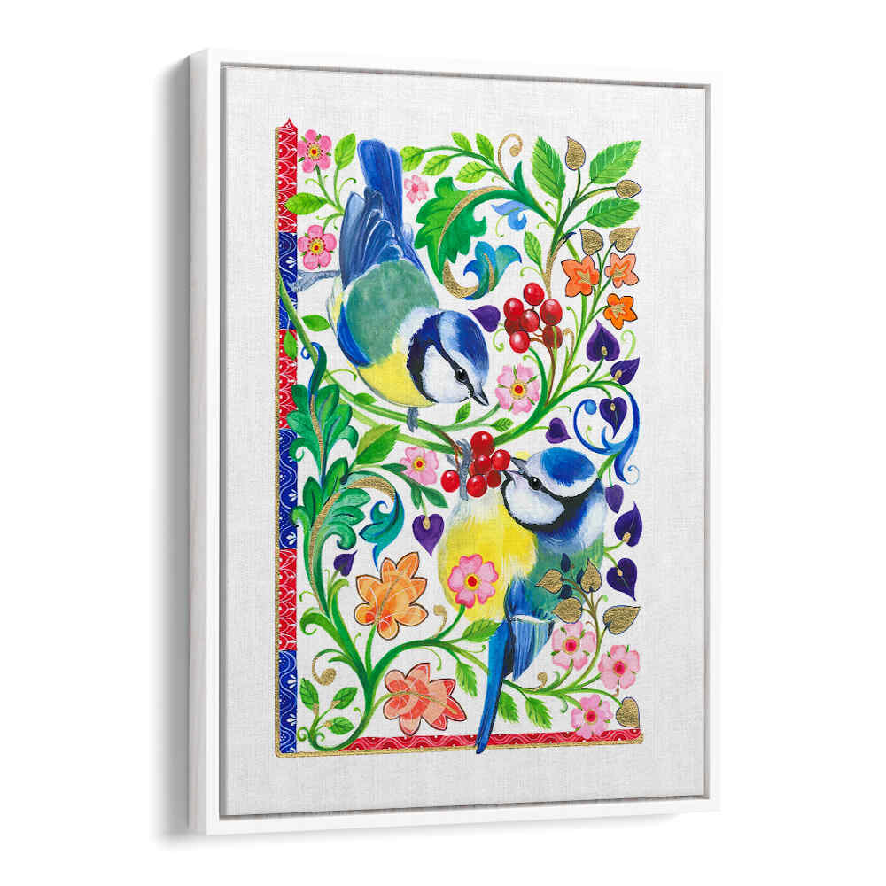 BLUE TITS AND BERRIES , ANIMAL PAINTINGS
