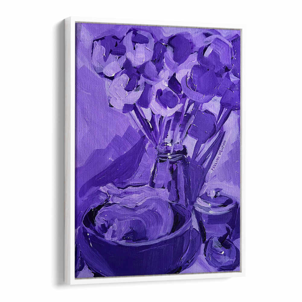 PURPLE VALUE STUDY , KITCHEN POSTERS modern purple still-life with flowers, bowl and jar for minimalist kitchen decor