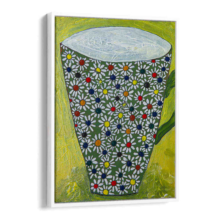 Mug with flowers and vibrant kitchen posters, perfect for brightening your cooking space with charm and creativity.