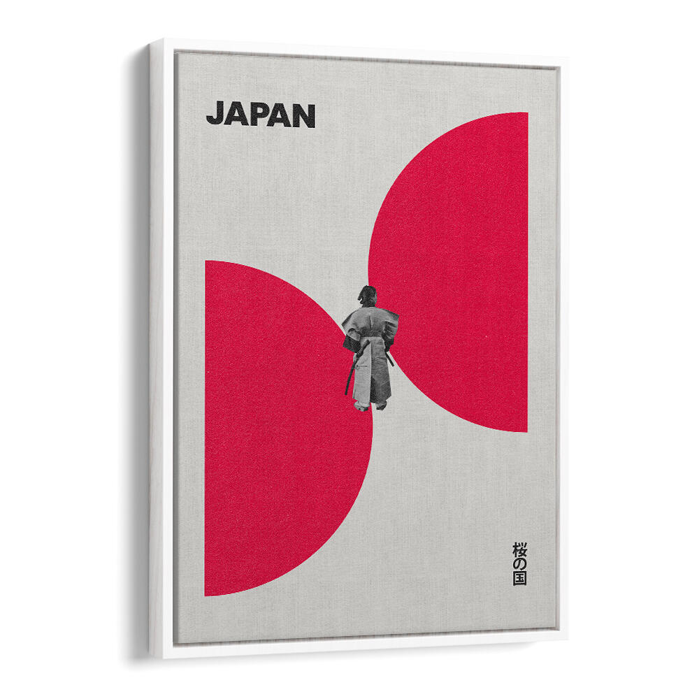 Stylish JAPAN WAY, JAPANESE PAINTINGS artwork featuring a traditional figure against bold red shapes. Perfect for decor.