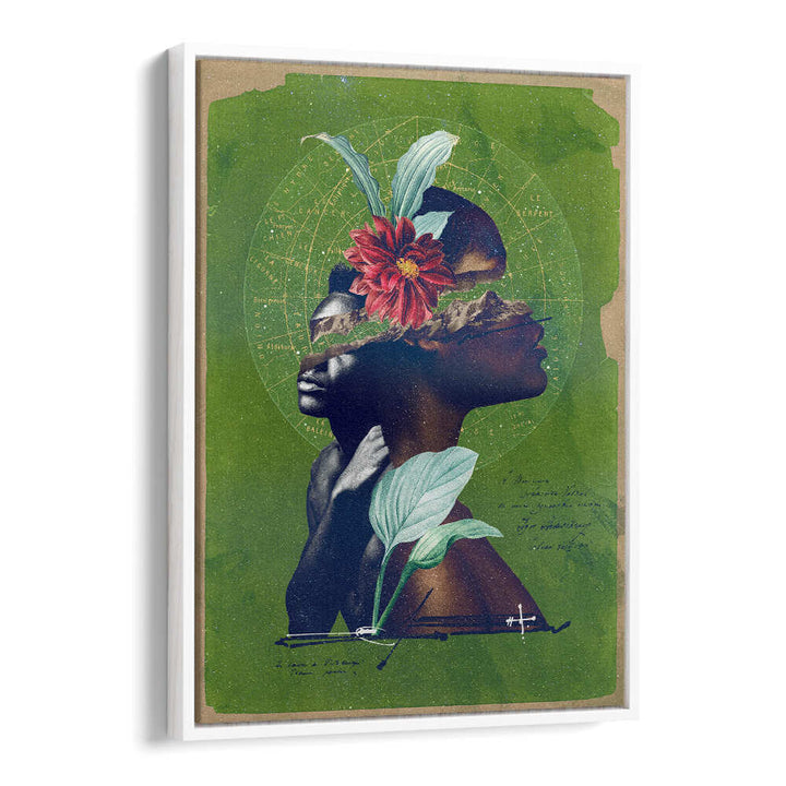 Surreal art print "THE ROOTS, SURREAL ART PRINTS" features vibrant colors and botanical elements, perfect for any space.