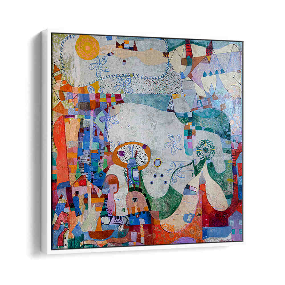 Whitefloayer DISTANT VILLAGE , ABSTRACT PAINTINGS: hazy layered abstract landscape with muted earth tones evoking a remote village