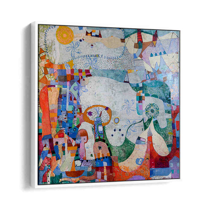 Whitefloayer DISTANT VILLAGE , ABSTRACT PAINTINGS: hazy layered abstract landscape with muted earth tones evoking a remote village
