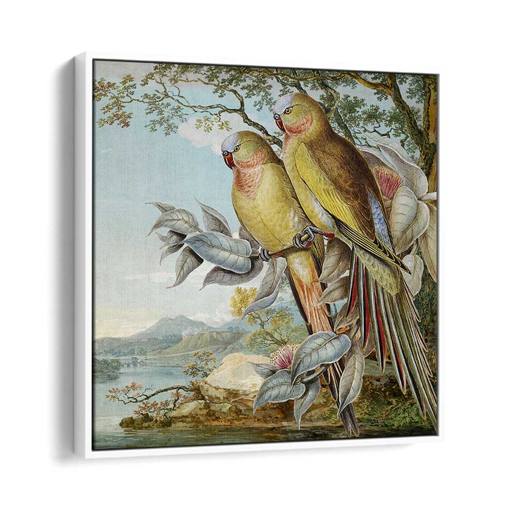 PARROTS IN TROPICAL LANDSCAPE