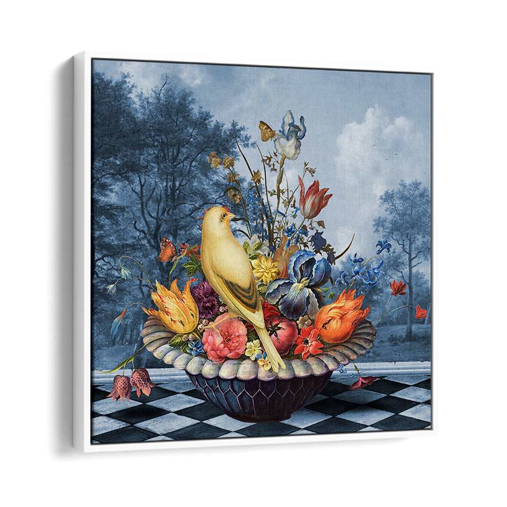 YELLOW BIRD FLORAL STILL LIFE