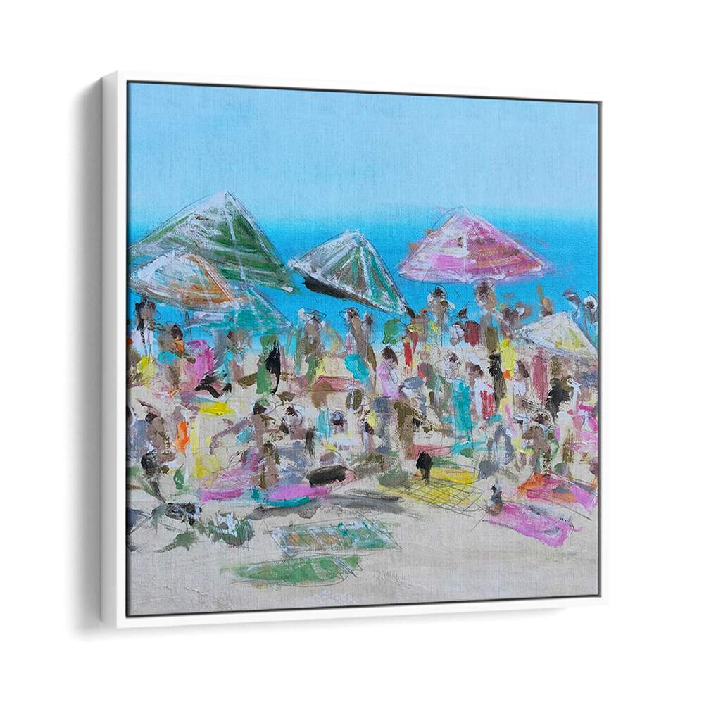 Colorful beach scene capturing the essence of VIBRANT BEACH BLISS, BEACH PAINTINGS for your home decor.