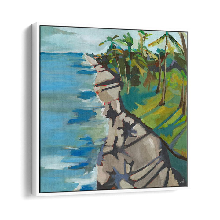 Vibrant WATER II, LANDSCAPE PAINTINGS showcasing abstract coastal views with lush greenery, perfect for serene decor.