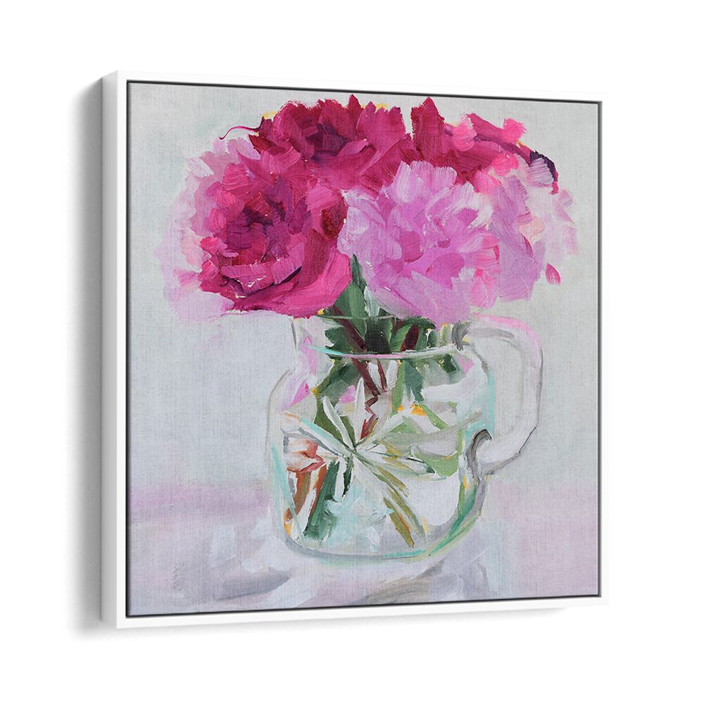 Bright pink blooms in a glass vase highlight the PRETTY IN PINK, FLORAL FLOWER PAINTINGS, perfect for any home decor.