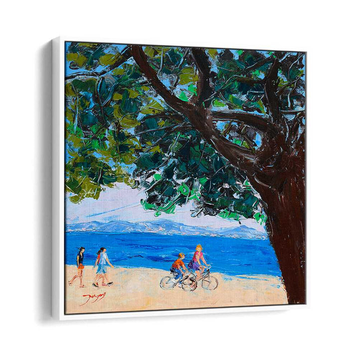 Colorful ON VACATION, BEACH PAINTINGS depict families enjoying a sunny day by the sea, perfect for beach lovers.