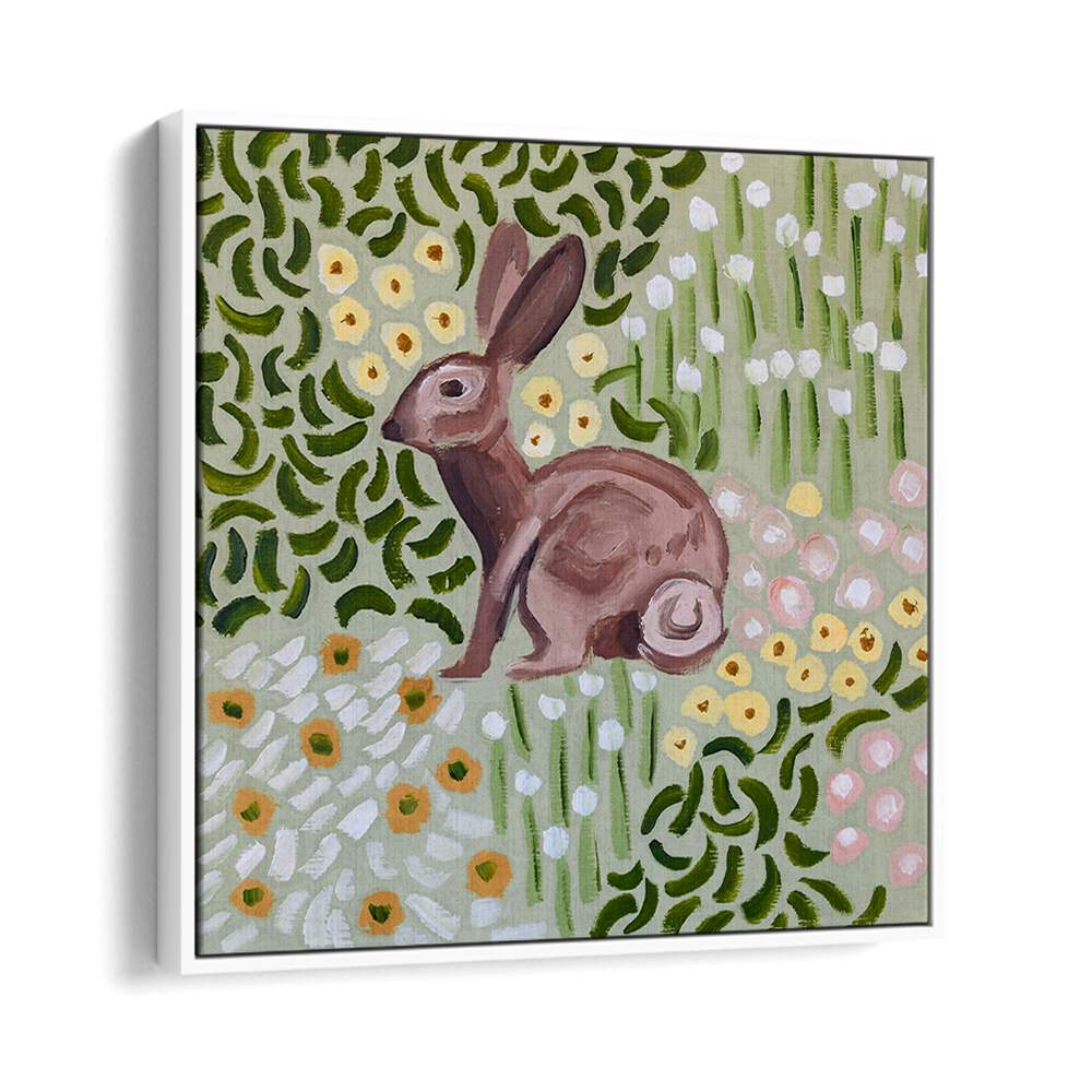Vibrant COZY CORNER, ANIMAL PAINTINGS featuring a charming rabbit, perfect for abstract wildlife decor in any space.