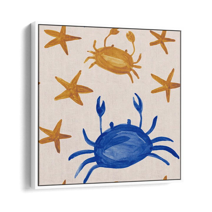 Bright blue and yellow crabs against a neutral background showcase WATERCOLOUR TILE XI, KIDS ROOM PAINTINGS.