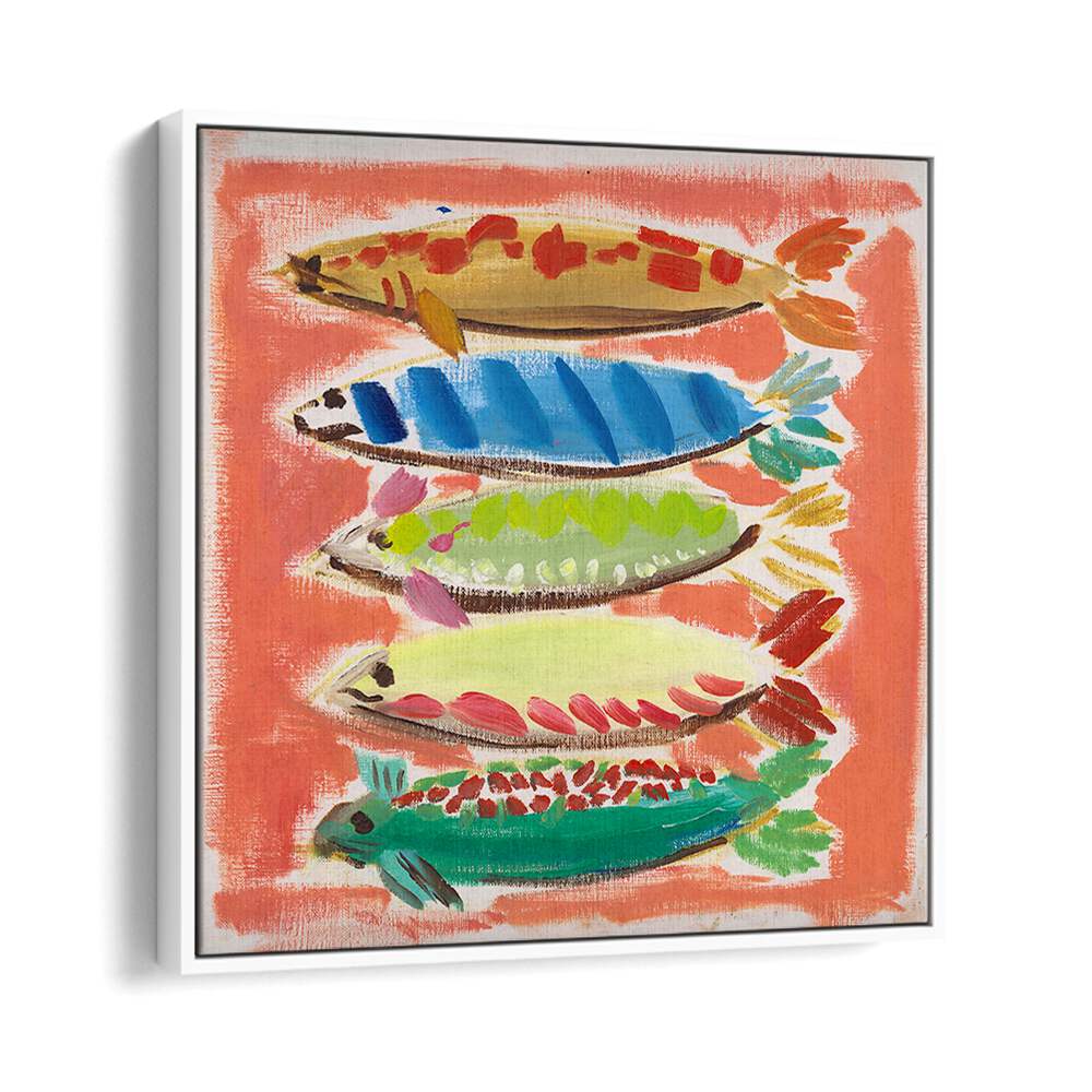 Colorful FIVE FISH, BEACH PAINTINGS showcasing coastal charm, perfect for enhancing your beach home decor.