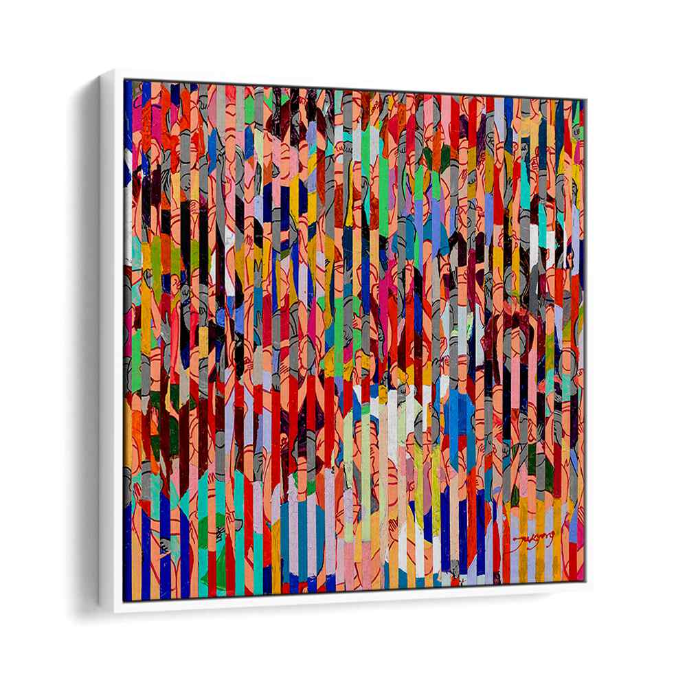 Vibrant STADIUM, ABSTRACT PAINTINGS showcasing colorful patterns and crowd scenes, perfect for modern decor.