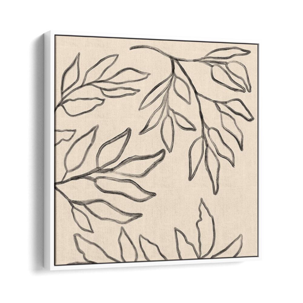 BOTANICAL ABSTRACT IV, FLORAL FLOWER PAINTINGS showcase elegant leaves in a contemporary design, enhancing any space.