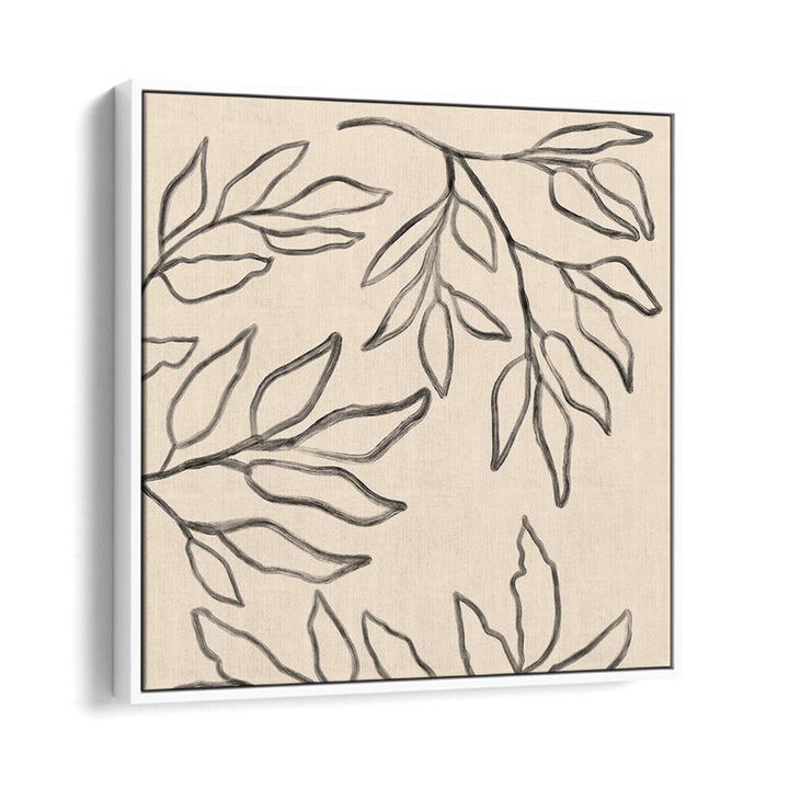 BOTANICAL ABSTRACT IV, FLORAL FLOWER PAINTINGS showcase elegant leaves in a contemporary design, enhancing any space.