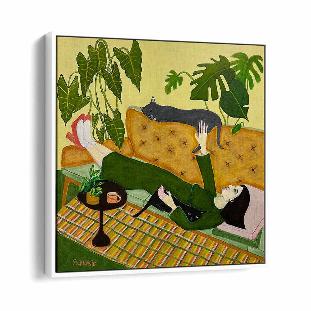CAT LADY ON COUCH , PORTRAITS & FIGURATIVE ILLUSTRATIONS