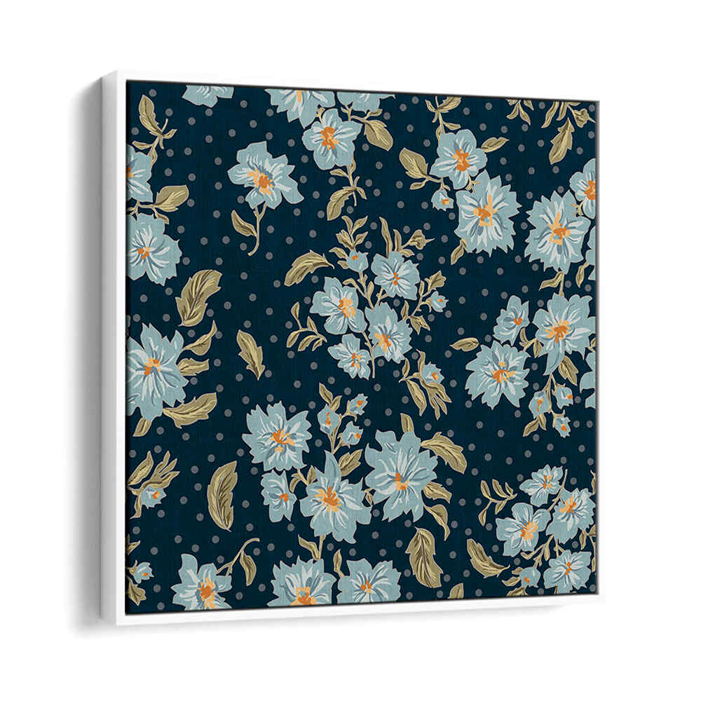 Floral Heritage V, Pattern Art Prints showcasing elegant blue florals on a dark background, perfect for home decor.