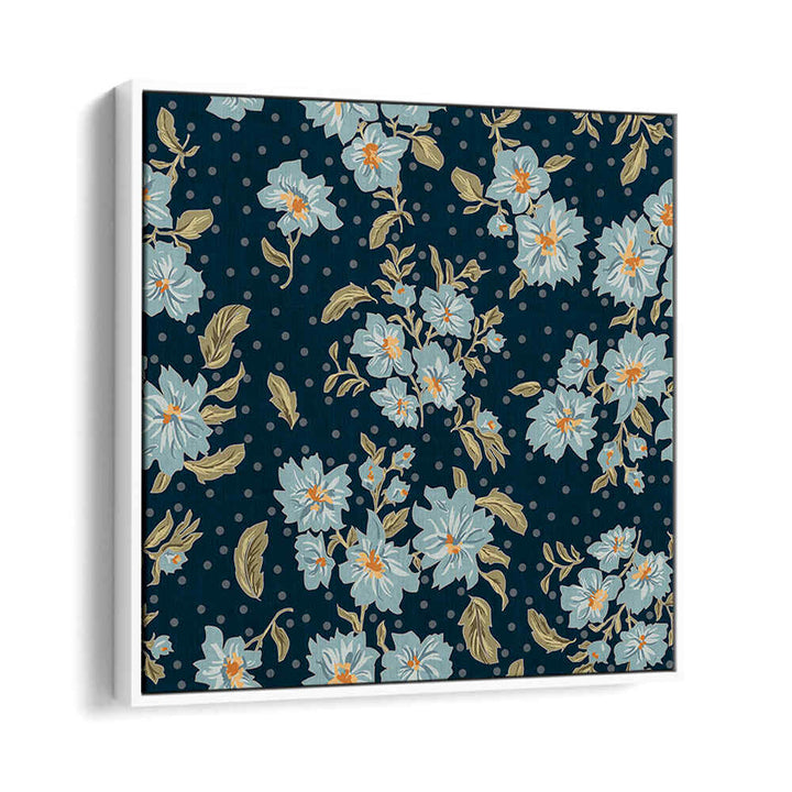 Floral Heritage V, Pattern Art Prints showcasing elegant blue florals on a dark background, perfect for home decor.