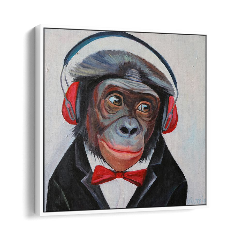 Stylish GROOVY PRIMATE TUNES, COMIC POSTERS featuring a monkey in headphones, perfect for comic art enthusiasts.