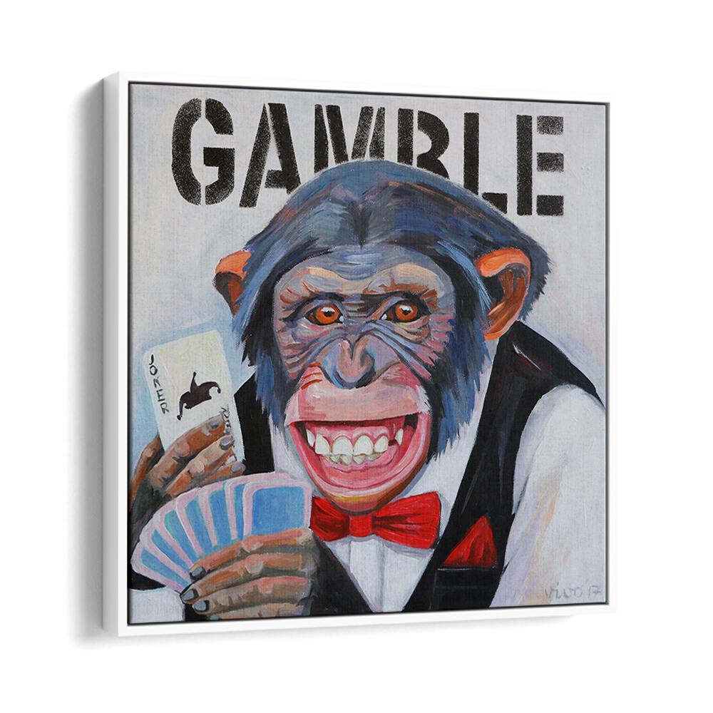 Vibrant PRIMATE'S POKER FACE, COMIC POSTERS showcasing a playful monkey in a tuxedo holding cards. Perfect for decor!