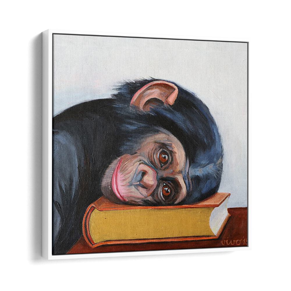 Resting Monkey Head on a Book Comic Posters adds a whimsical touch to your decor, perfect for comic art lovers.