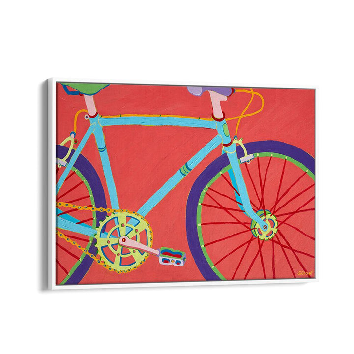 let's go for a bike ride landscape art prints in White Floater Frame