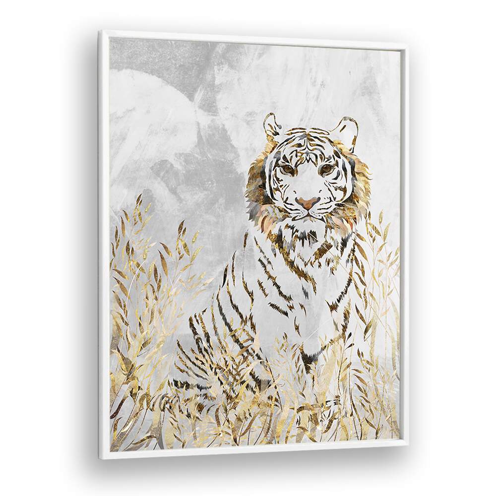 GOLDEN TIGER IN THE LEAVES BY SARAH MANOVSKI, WILDLIFE PAINTING