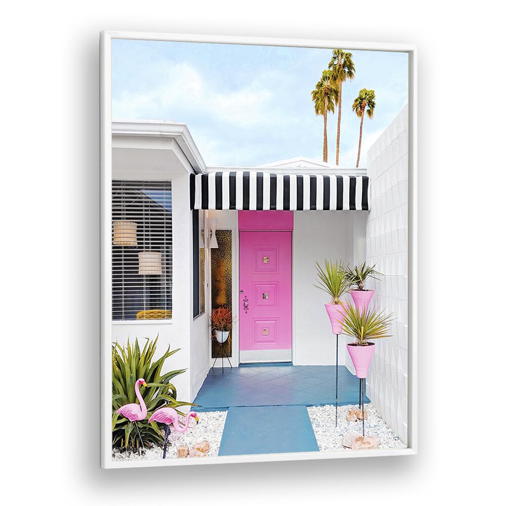 surreal painting - PINK DOOR WITH YARD FLAMINGOS by Asianmonk