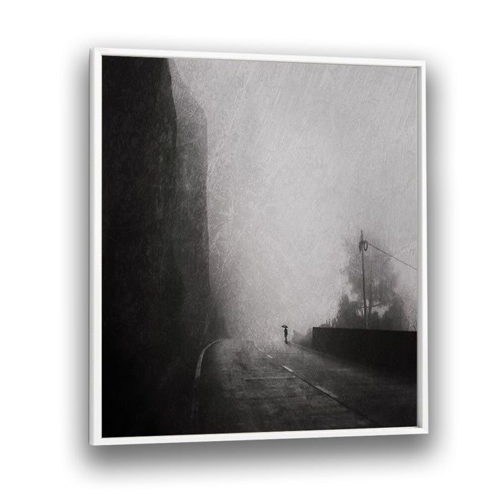 surreal painting - FOGGY COUNTRY ROAD WALL ART by Asianmonk