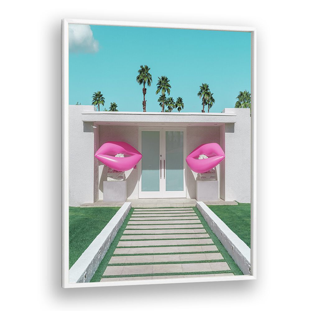 surreal painting - MID-CENTURY MODERN HOUSE WITH PINK LIPS by Asianmonk