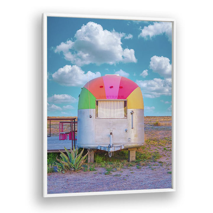 surreal painting - VINTAGE CAMPER TRAILER WITH RAINBOW TOP by Asianmonk