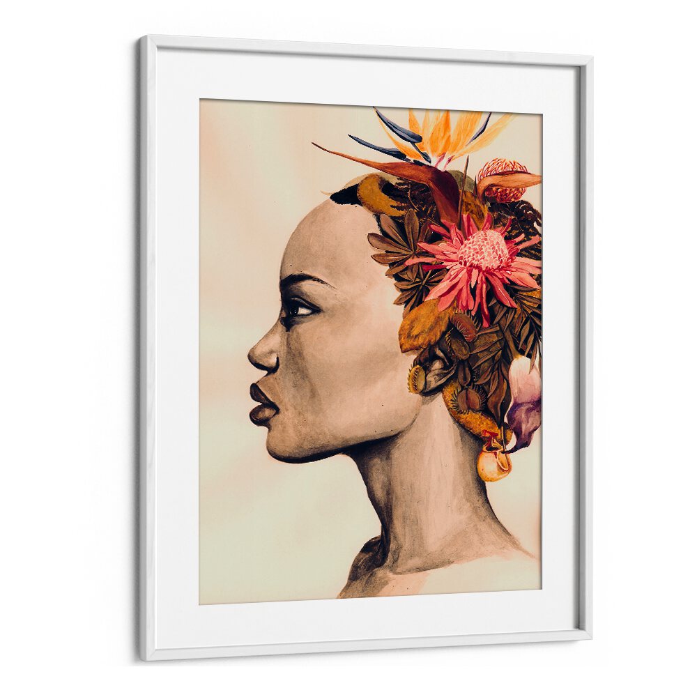 Elegant profile artwork featuring vibrant florals, perfect for AMARE, FASHION POSTERS to elevate your decor.