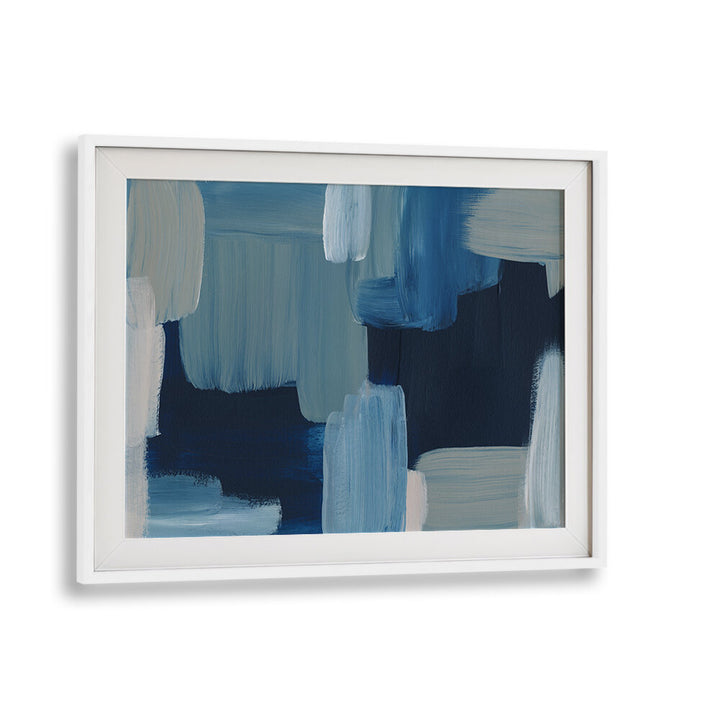 WhiteMount framed blue composition with bold BRUSH STROKES , ABSTRACT PAINTINGS conveying texture and modern movement