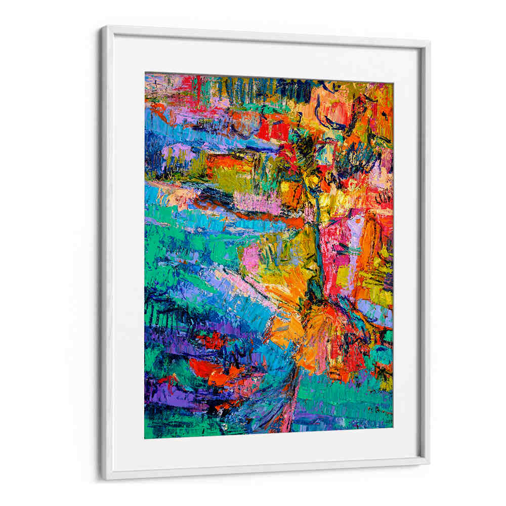 WhiteMount ABSTRACT COLOR PALETTE , ABSTRACT PAINTINGS framed artwork with vivid textured brushstrokes in teal, orange