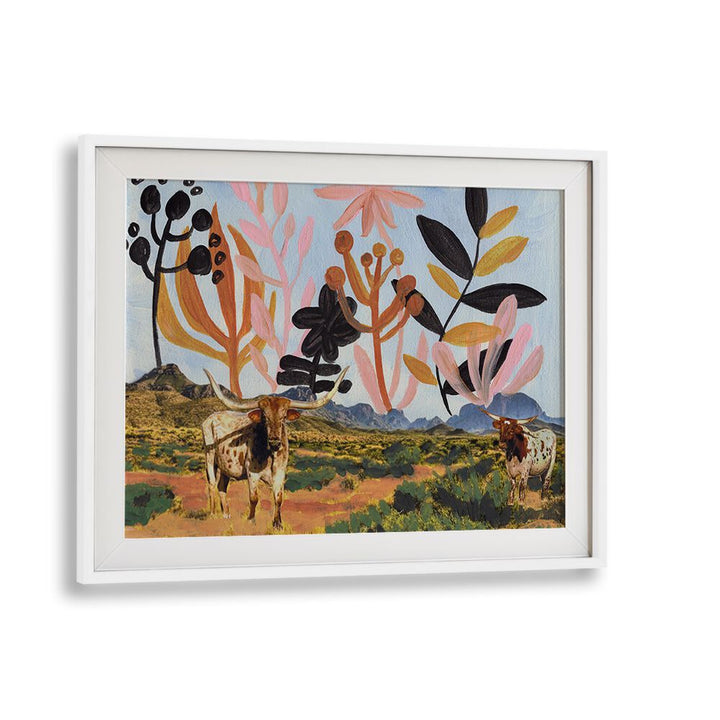 BIG BEND TEXAS LONGHORNS COLLAGE , ANIMAL PAINTINGS