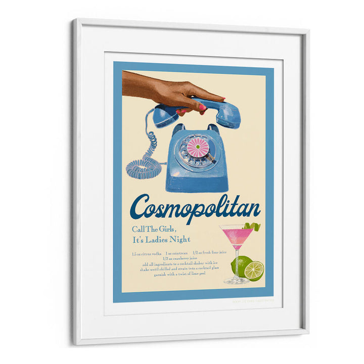 Stylish BLUE COSMO, FASHION POSTERS featuring a retro phone and cocktail, perfect for chic decor.