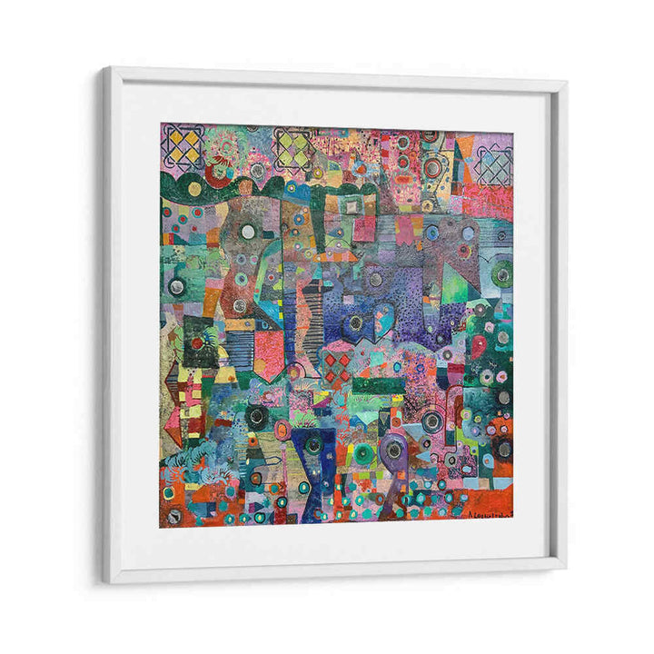 Whitemount BLUE MIRRORS , ABSTRACT PAINTINGS framed canvas with layered azure, indigo, teal and subtle metallic accents